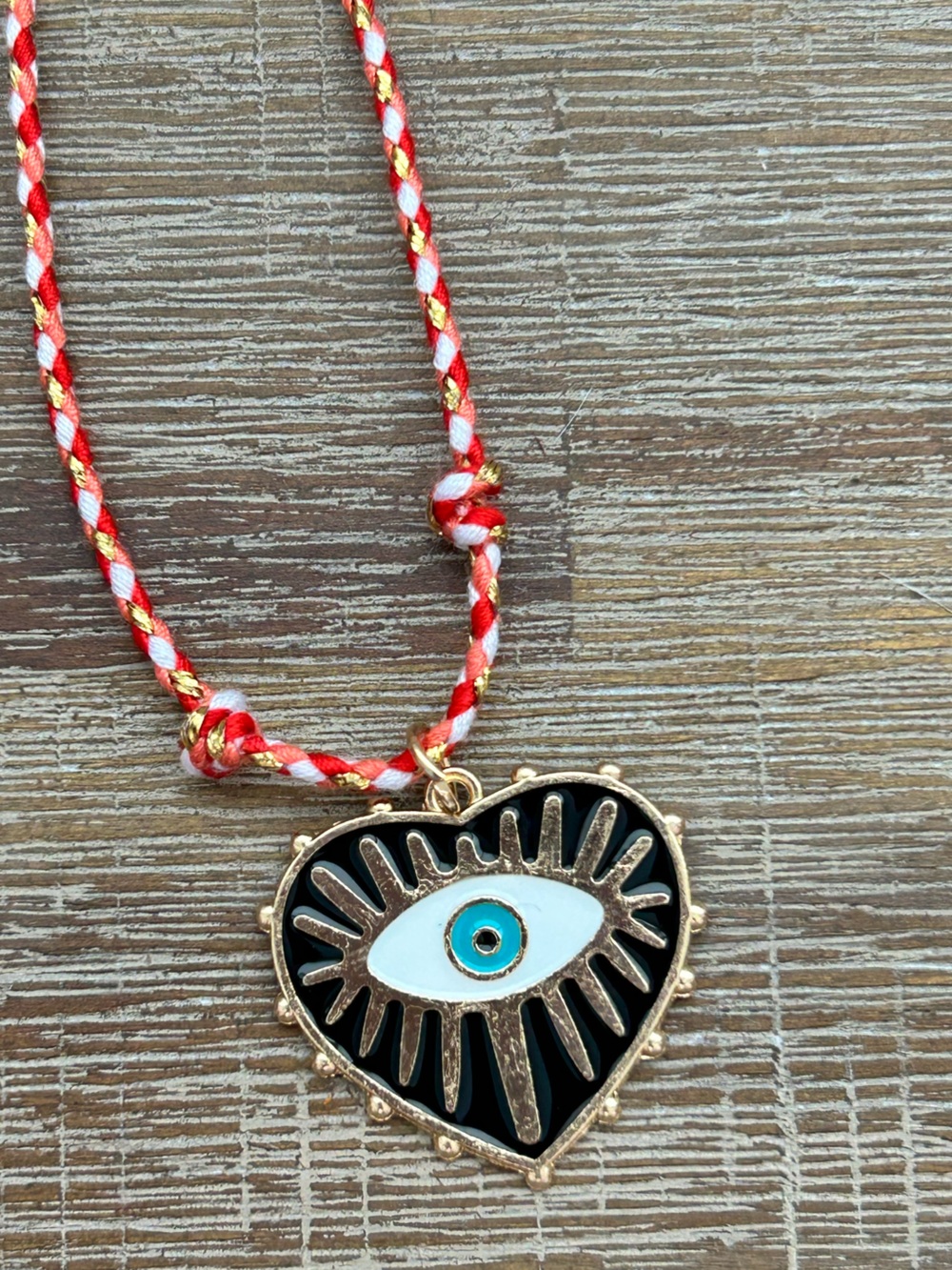 Lightweight Protective Evil Eye Black Heart Pendant on adjustable chord New